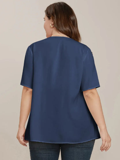 Plain Round Neck Button Detail Blouse
