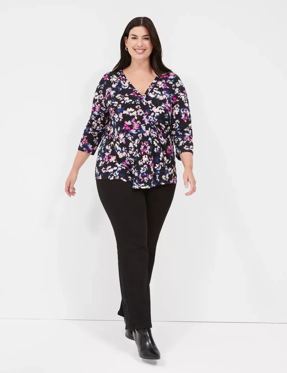 Swing 3/4-Sleeve Pleat-Front Top