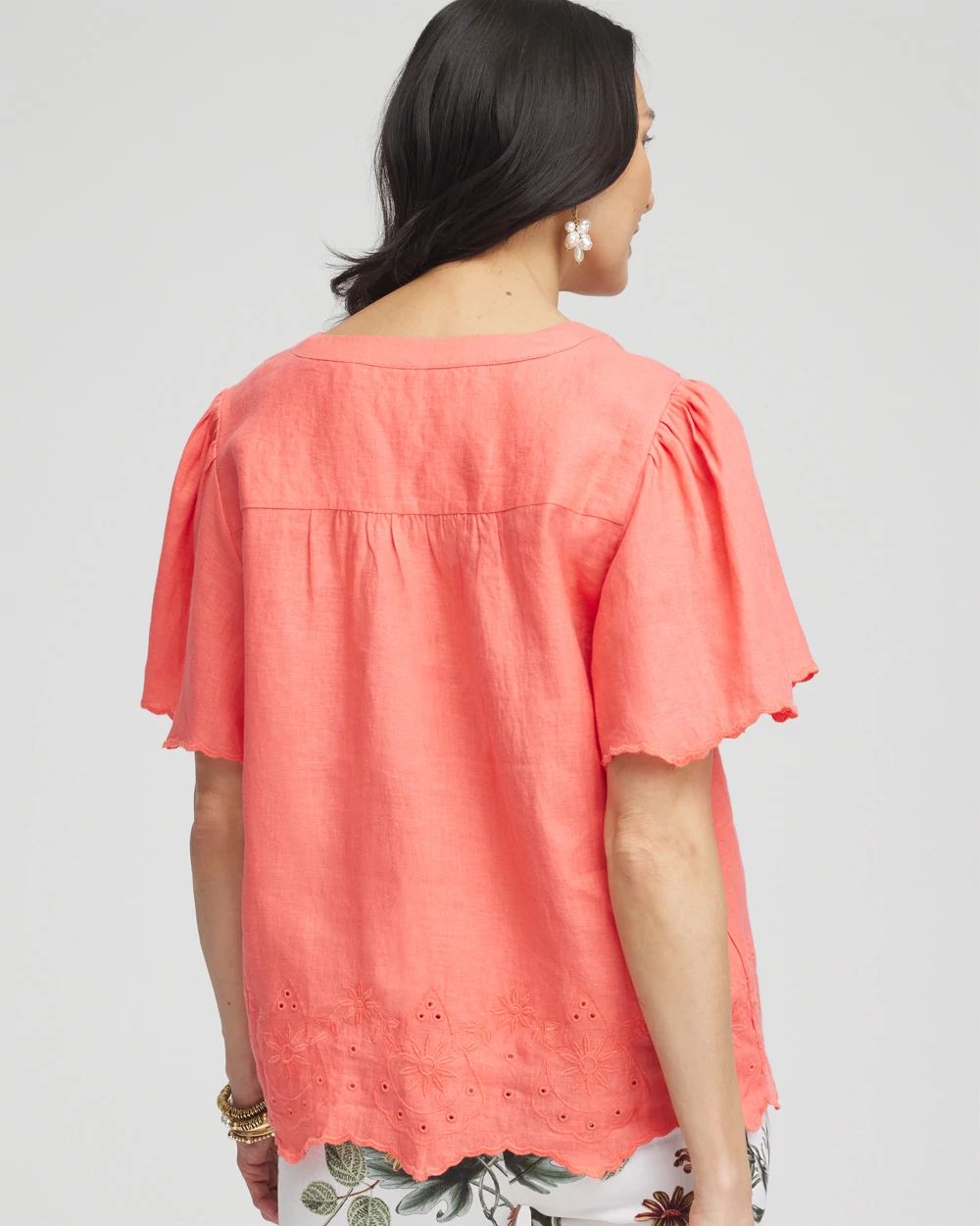 Linen Embroidered Hem Blouse