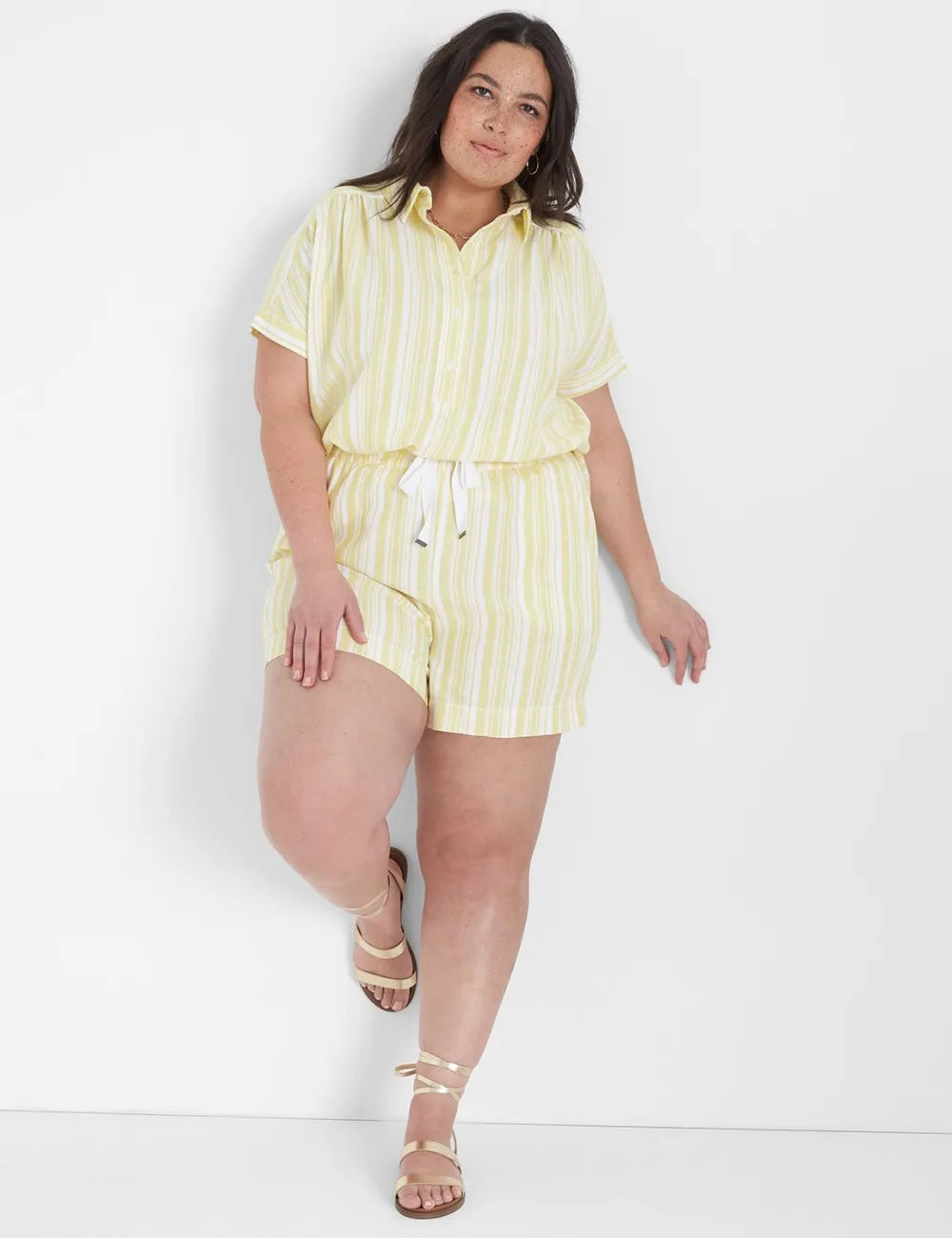 Short-Sleeve Collared Popover Top