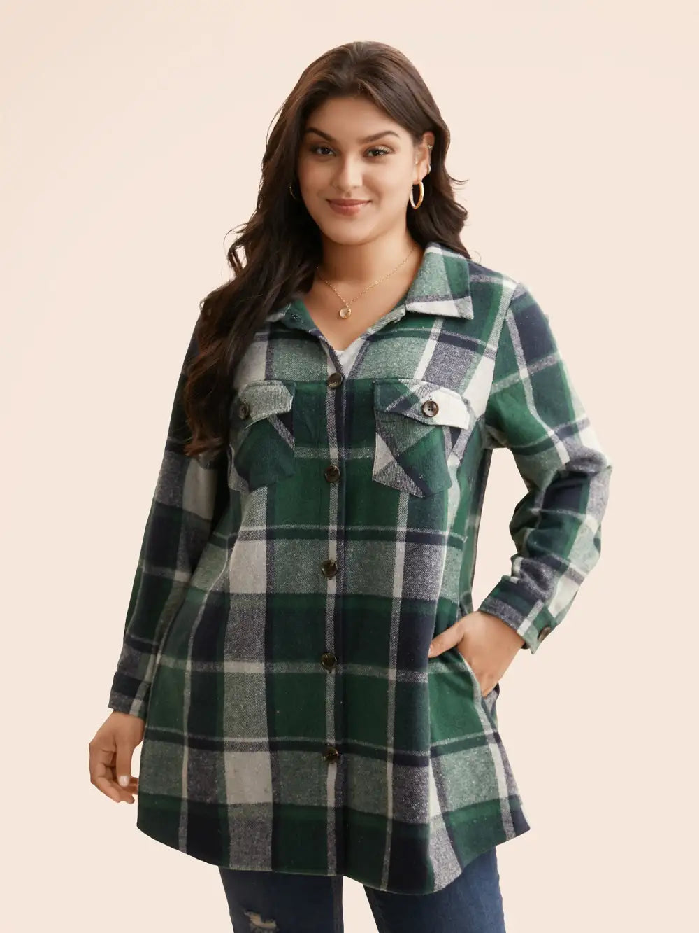 Halloween Plaid Chest Pockets Long Jacket