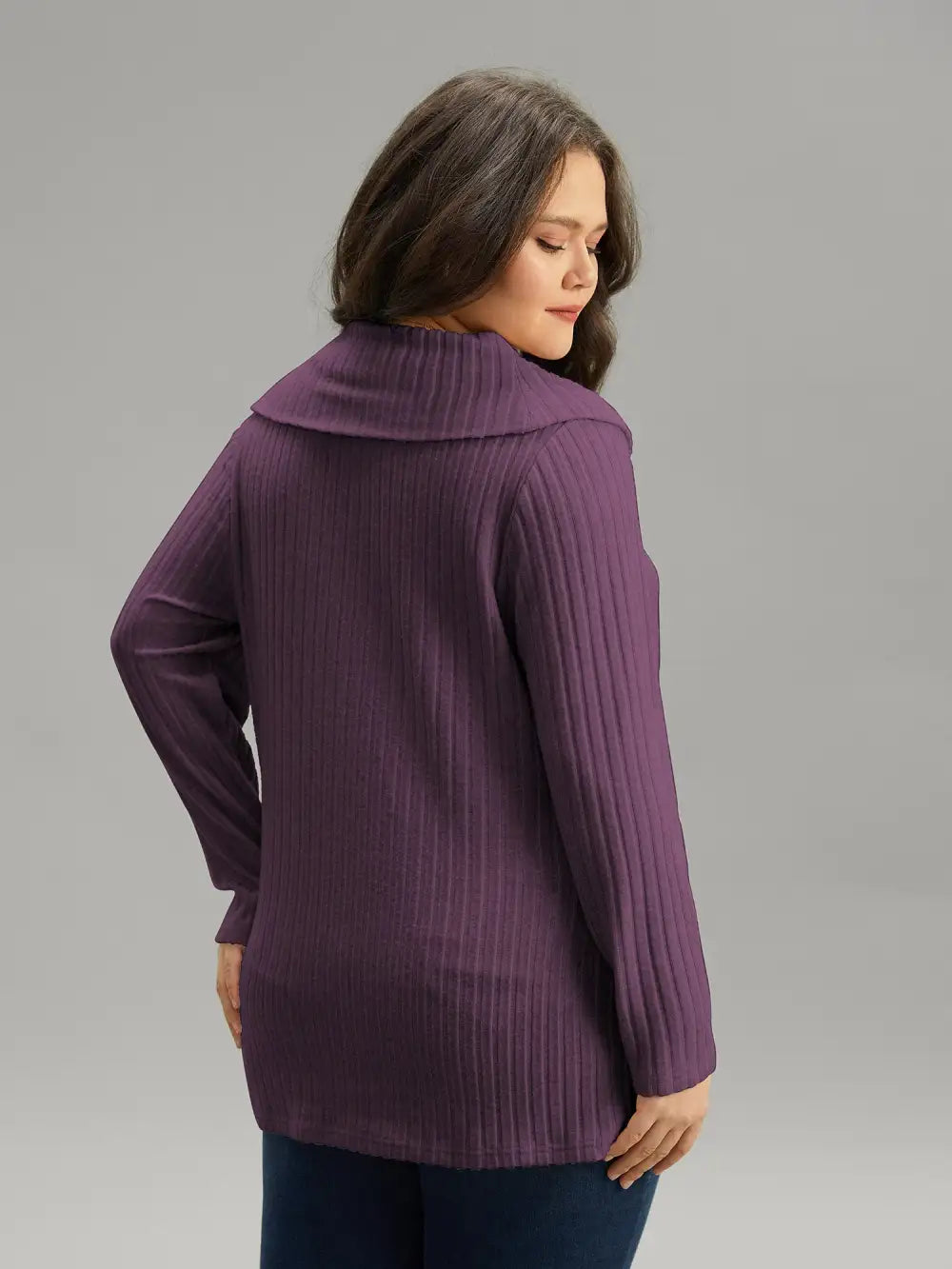 Plain Rib Knit Cowl Neck T-Shirt
