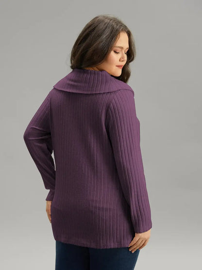 Plain Rib Knit Cowl Neck T-Shirt