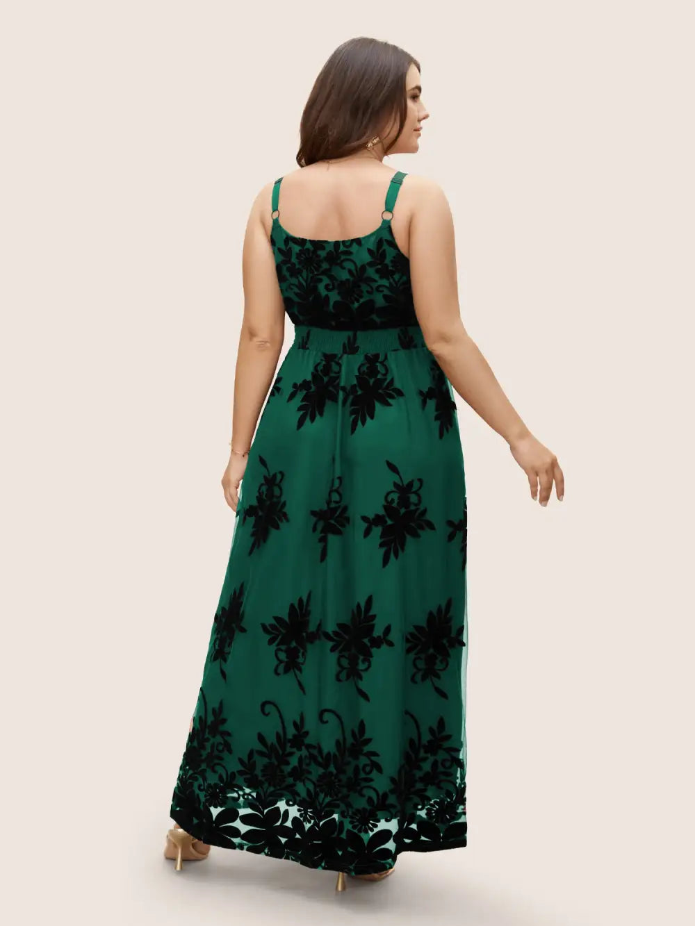 Floral Flocked Tulle Split Hem Dress