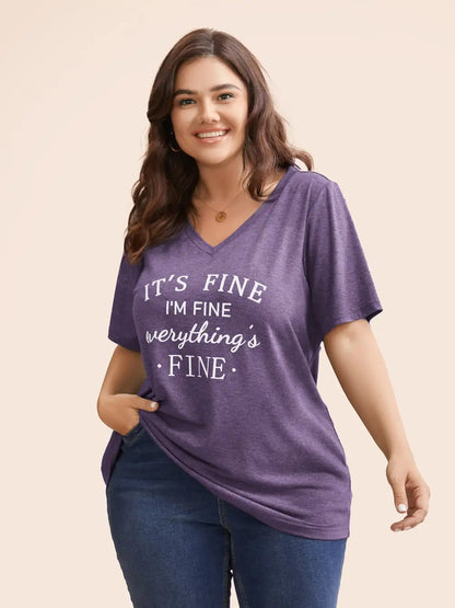 Letter Print V Neck T-Shirt