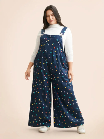 Painted Polka Dot Adjustable Straps Jumpsuit