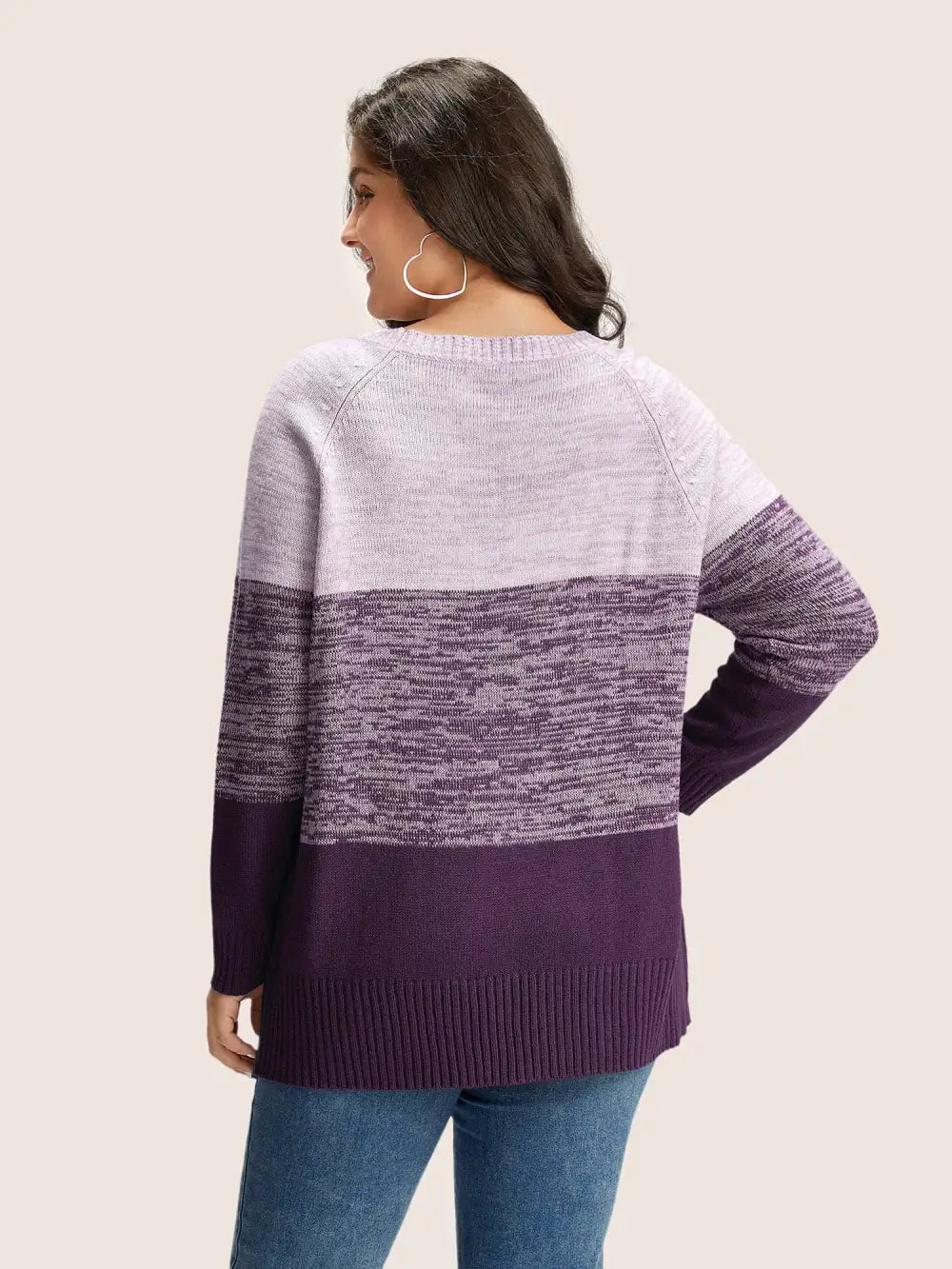 Colorblock Contrast Heather Button Detail Pullover