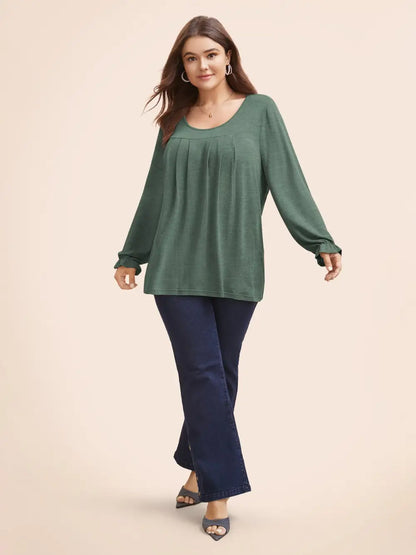 Round Neck Heather Pleated T-Shirt