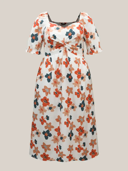 Sweet Floral Front-Twist Lined Maxi Dress