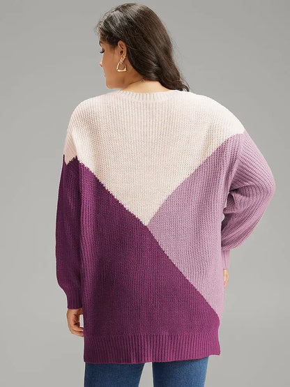 Colorblock Split Side Drop Shoulder Pullover