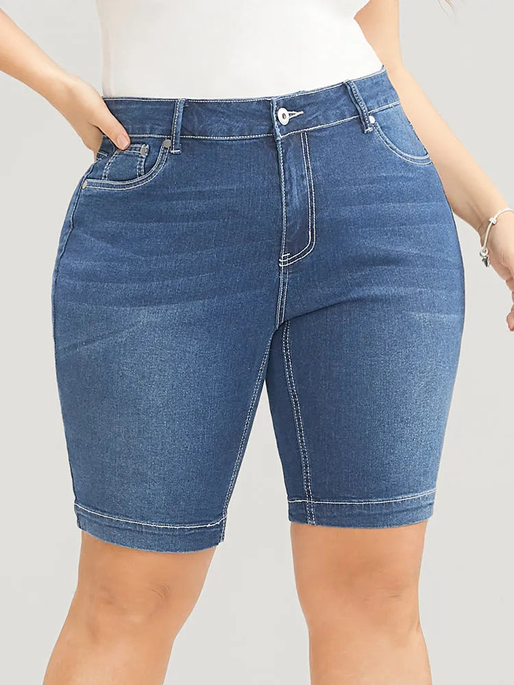 Very Stretchy High Rise Dark Wash Denim Shorts