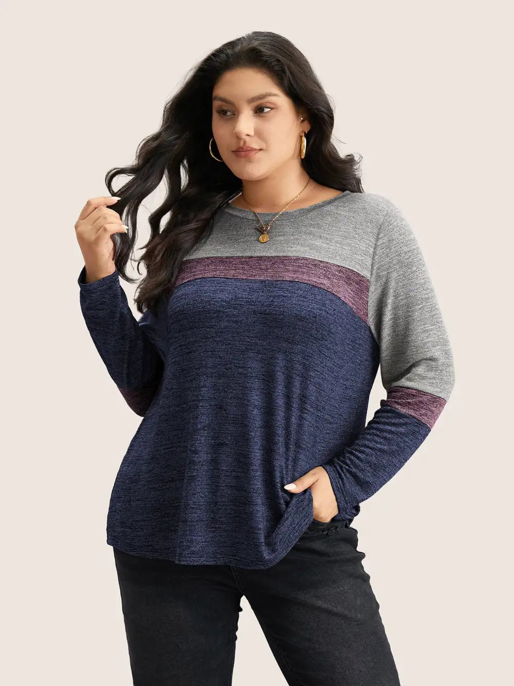 Heather Colorblock Contrast Crew Neck T-Shirt