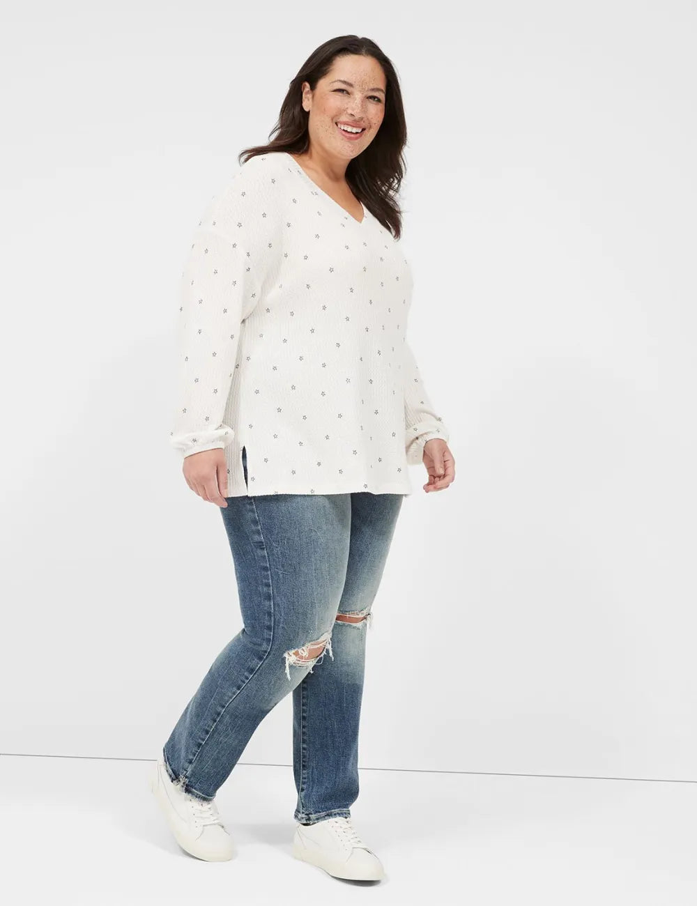 Blouson-Sleeve V-Neck Waffle Tunic