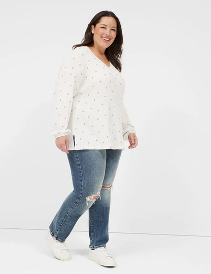 Blouson-Sleeve V-Neck Waffle Tunic