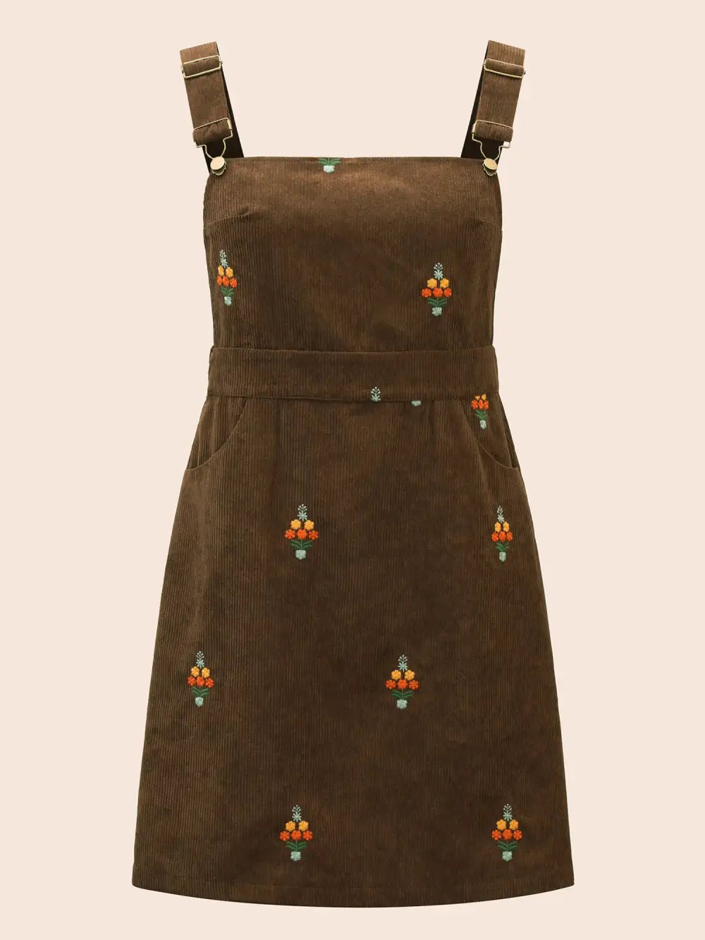 Floral Embroidered Corduroy Overall Dress