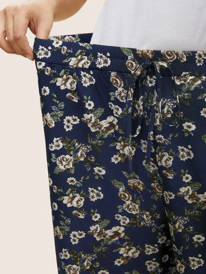 Ditsy Floral Ties Split Hem Wide Leg Pants