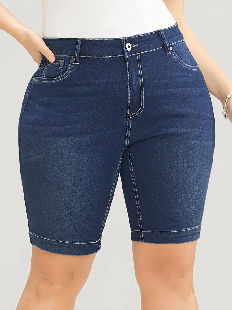 Very Stretchy High Rise Dark Wash Denim Shorts