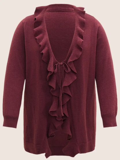Supersoft Essentials Solid Ruffle Trim Ties Cardigan