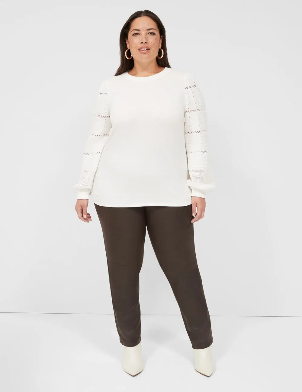 Sweater-Sleeve Crew-Neck Tee