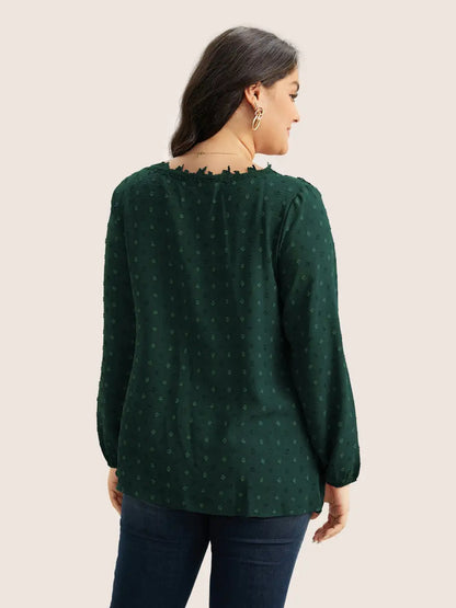 Plisse Eyelet Lace Elastic Cuffs Blouse