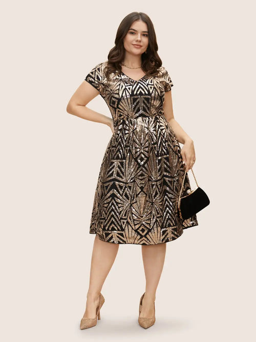Geometric Sequin Dolman Sleeve Midi Dress