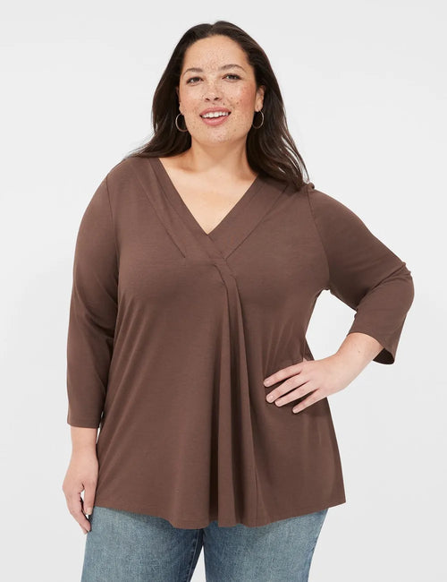 Swing 3/4-Sleeve Pleat-Front Top