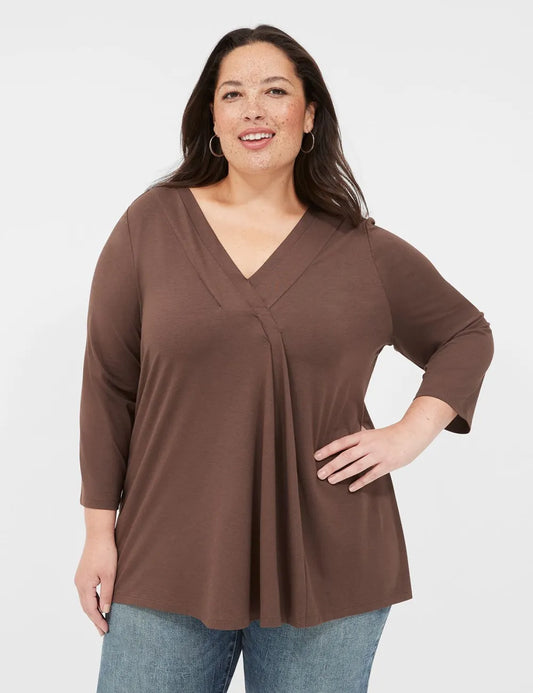 Swing 3/4-Sleeve Pleat-Front Top