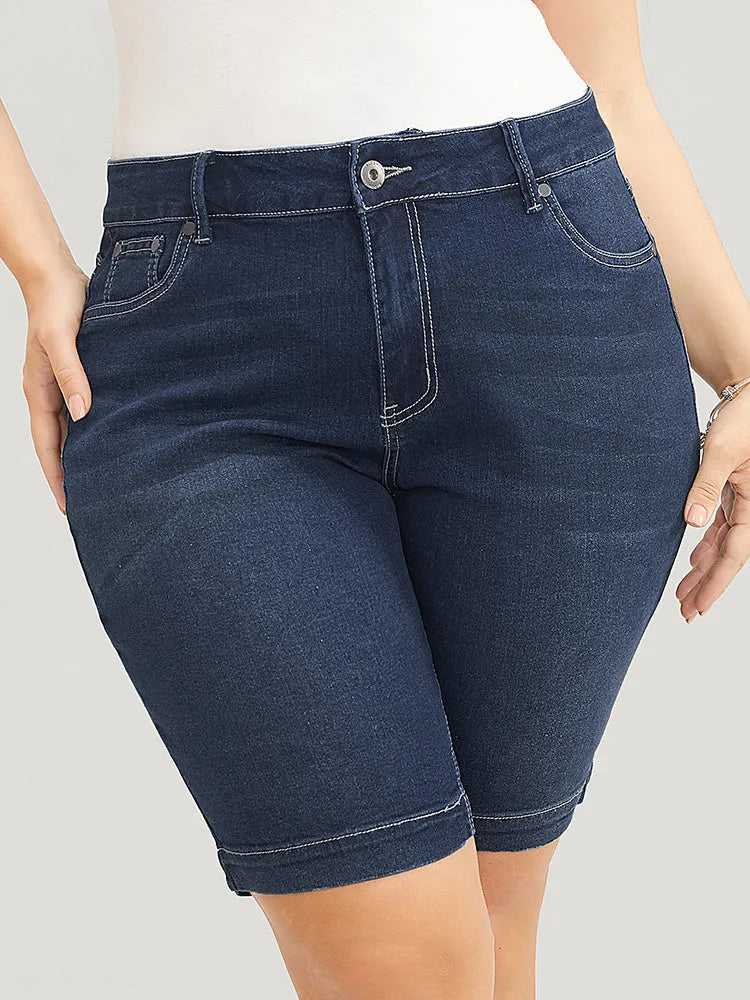 Very Stretchy High Rise Dark Wash Denim Shorts