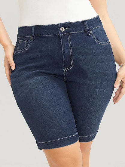 Very Stretchy High Rise Dark Wash Denim Shorts