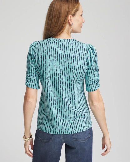 Slub Shirred Sleeve Henley Tee