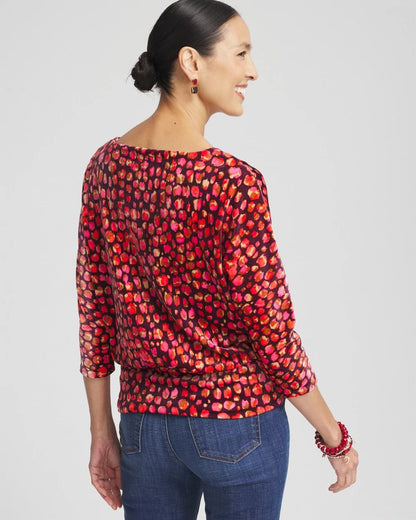 Velvet Banded Hem Print Top