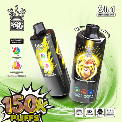 Bang Legend 150000 150K Puffs 6 in 1 Flavors Newest Original Rechargeable LED Display Disposable Vape
