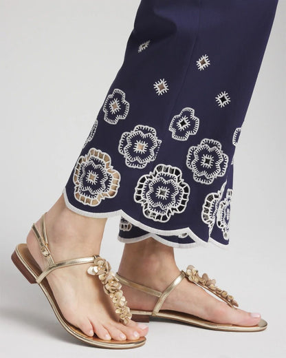 BrigitteTM Embroidered Wide-Leg Cropped Pants