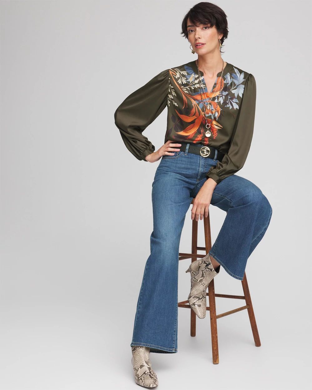 Satin Placed Floral Blouse