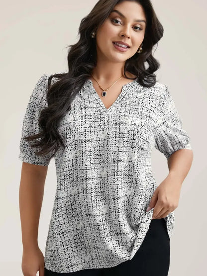 Geometric Print Puff Sleeve Blouse
