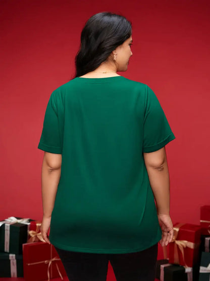 Festive Print Half-Sleeves Tee