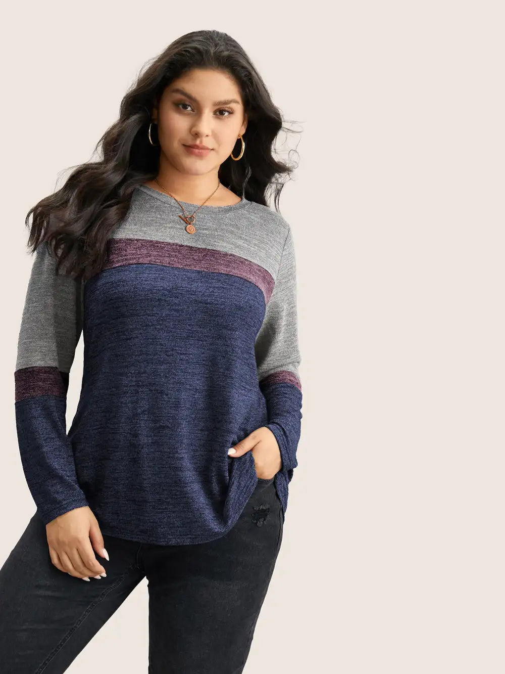 Heather Colorblock Contrast Crew Neck T-Shirt