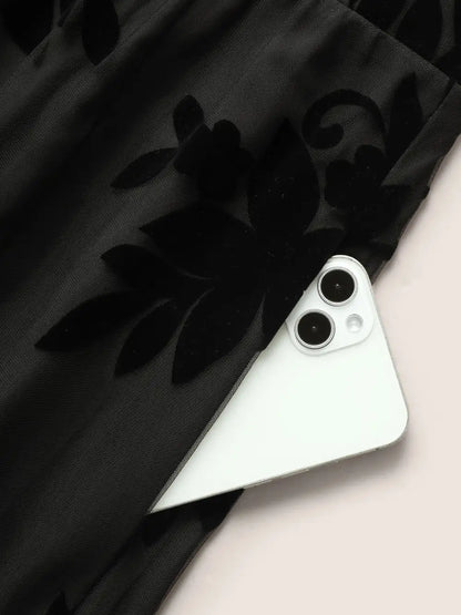 Floral Flocked Tulle Split Hem Dress