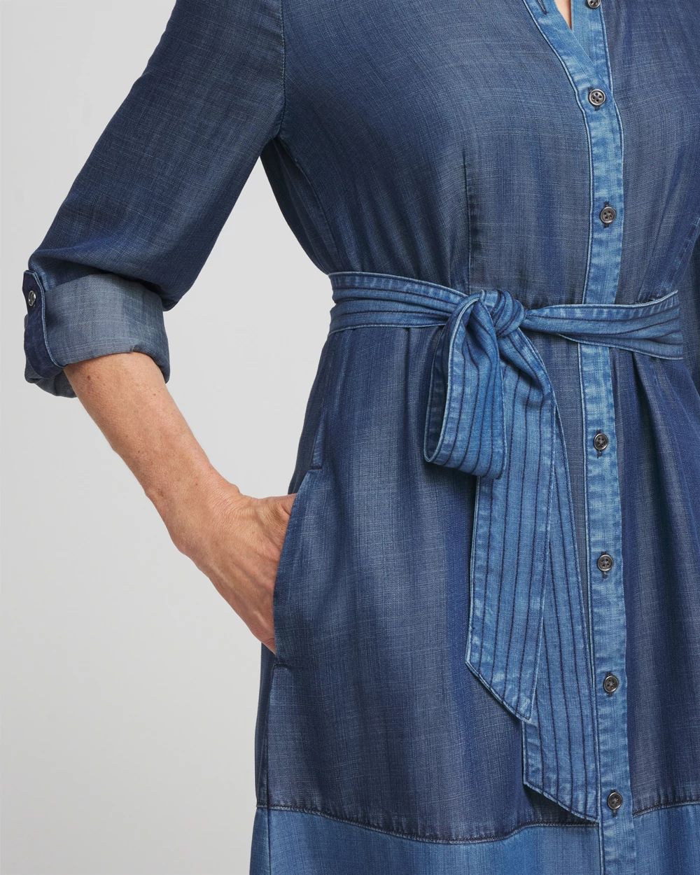 Colorblock Chambray Dress