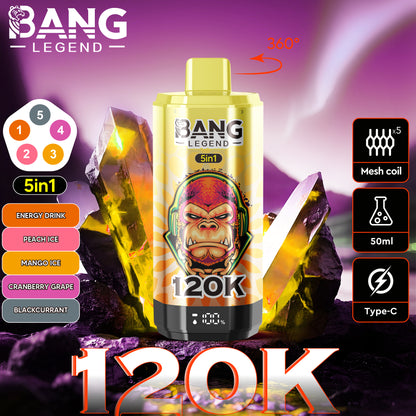 Bang Legend 120000 120K Puffs 5 in 1 Flavors Newest Original Rechargeable LCD Display Disposable Vape