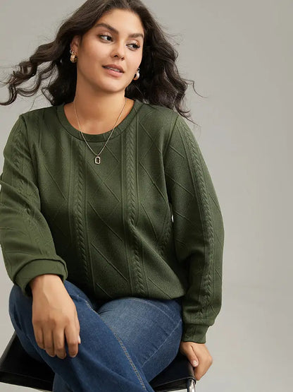 Plain Textured Round Neck Sweatshirt