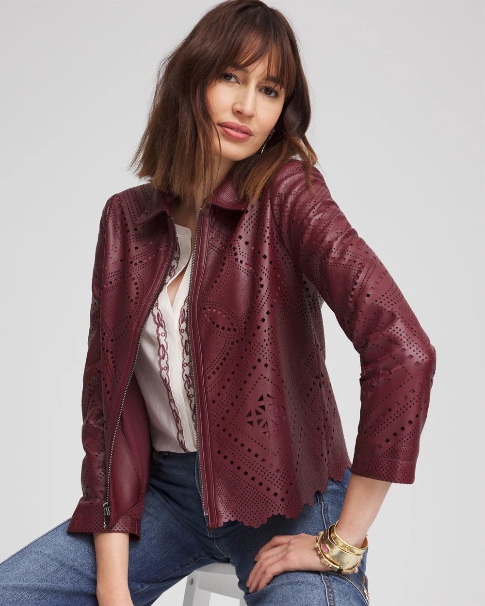 Cutout Faux Leather Jacket