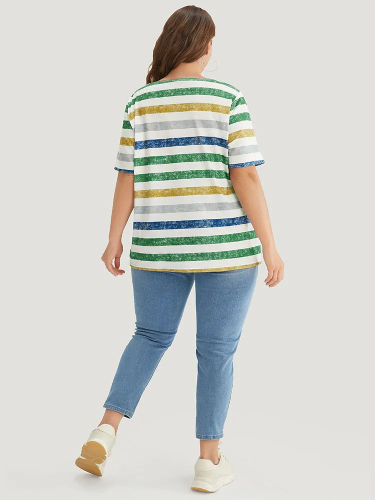 Striped Contrast V Neck T-shirt
