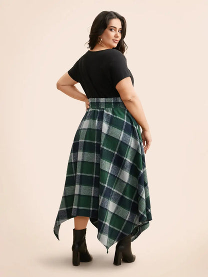 Elastic Plaid Asymmetrical Hem Dress