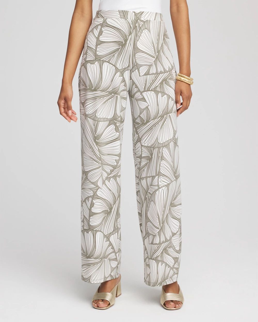 TravelersTM Abstract Leaf Print Knit Wide-Leg Pants