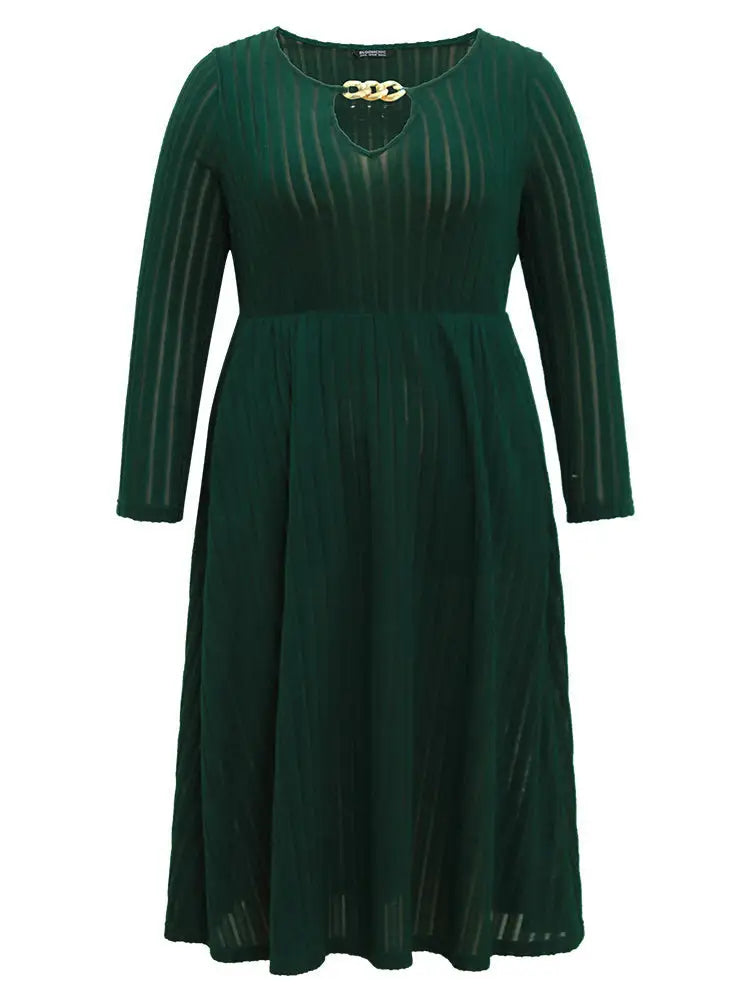 Rib Knit Plain Notched Pocket Dress