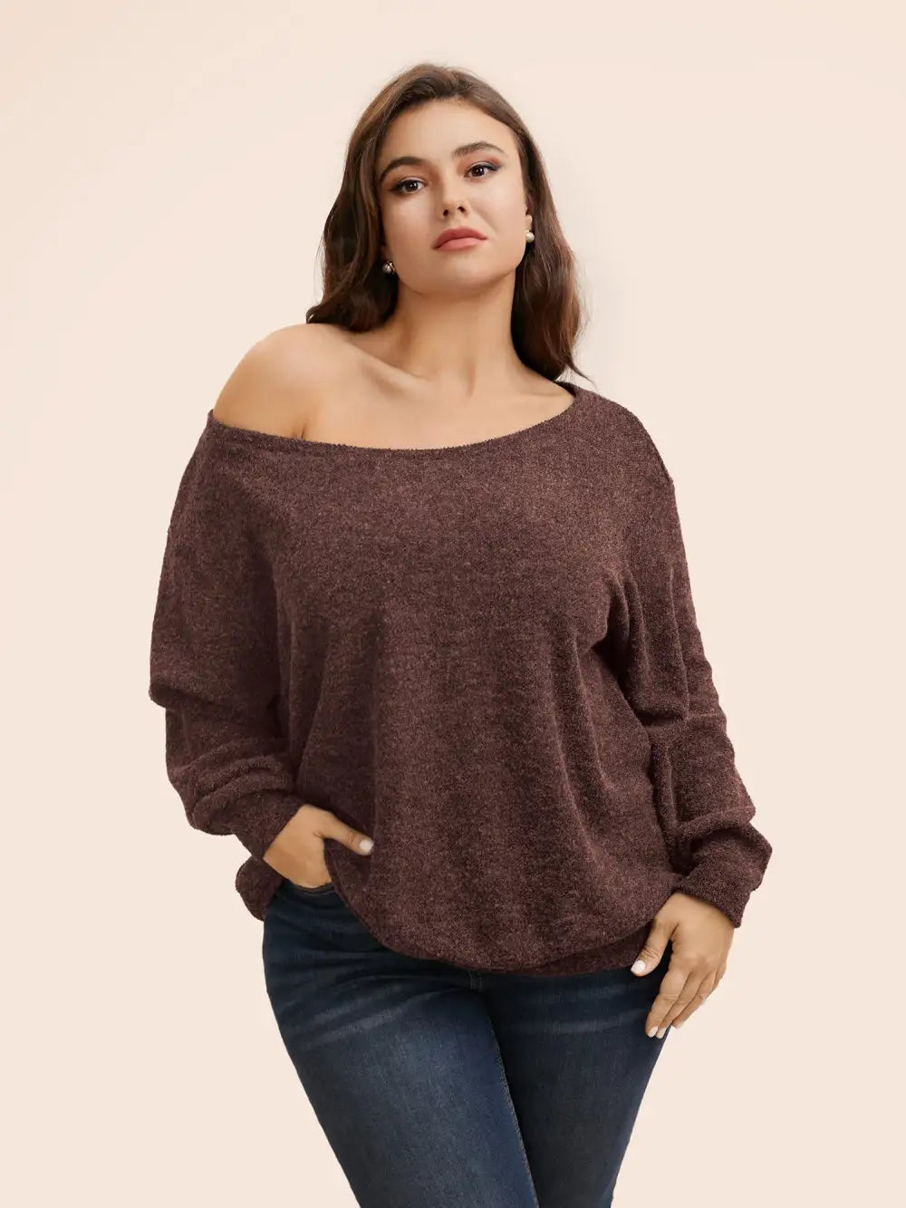 Textured Off Shoulder Drop Shoulder Sleeve Sweatshirt