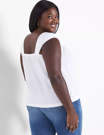 Relaxed Crop Cap-Sleeve Square-Neck Top