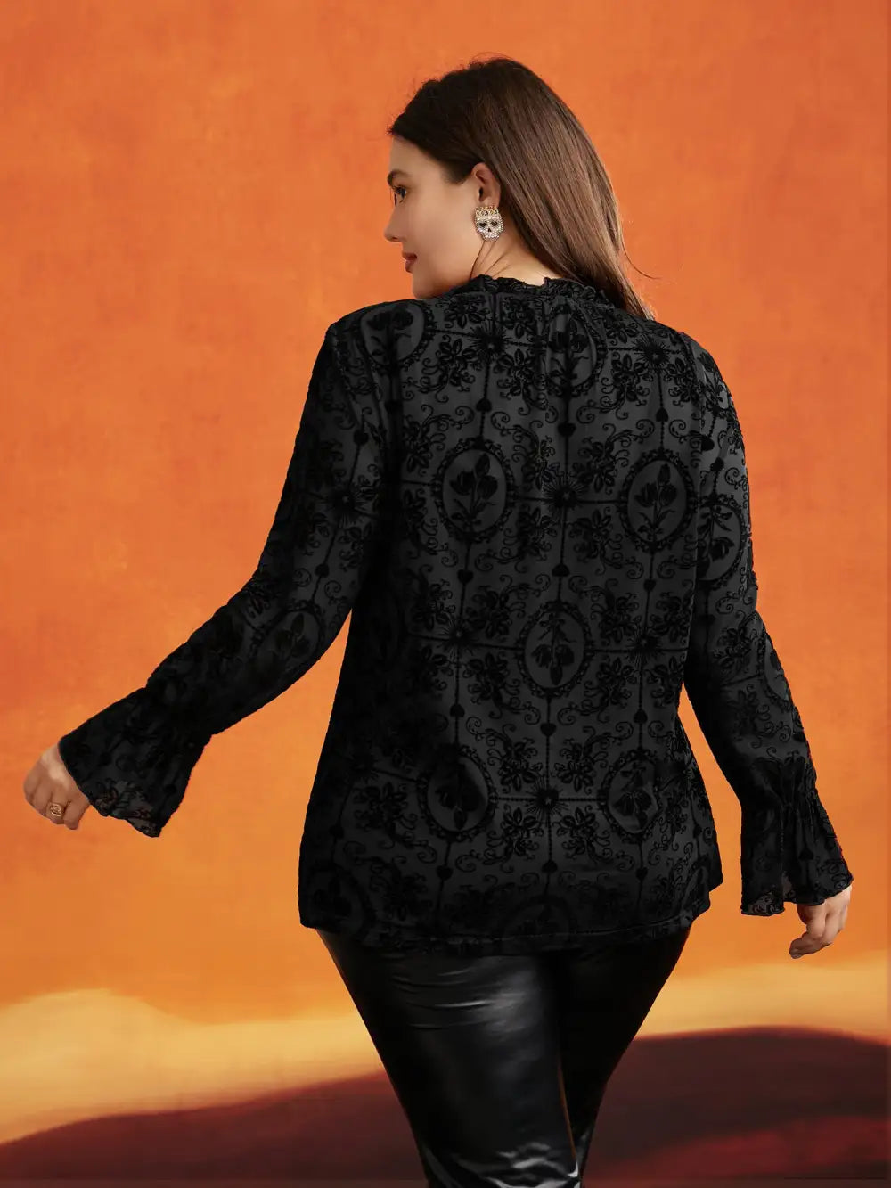 Elastic Flocked Mesh Blouse