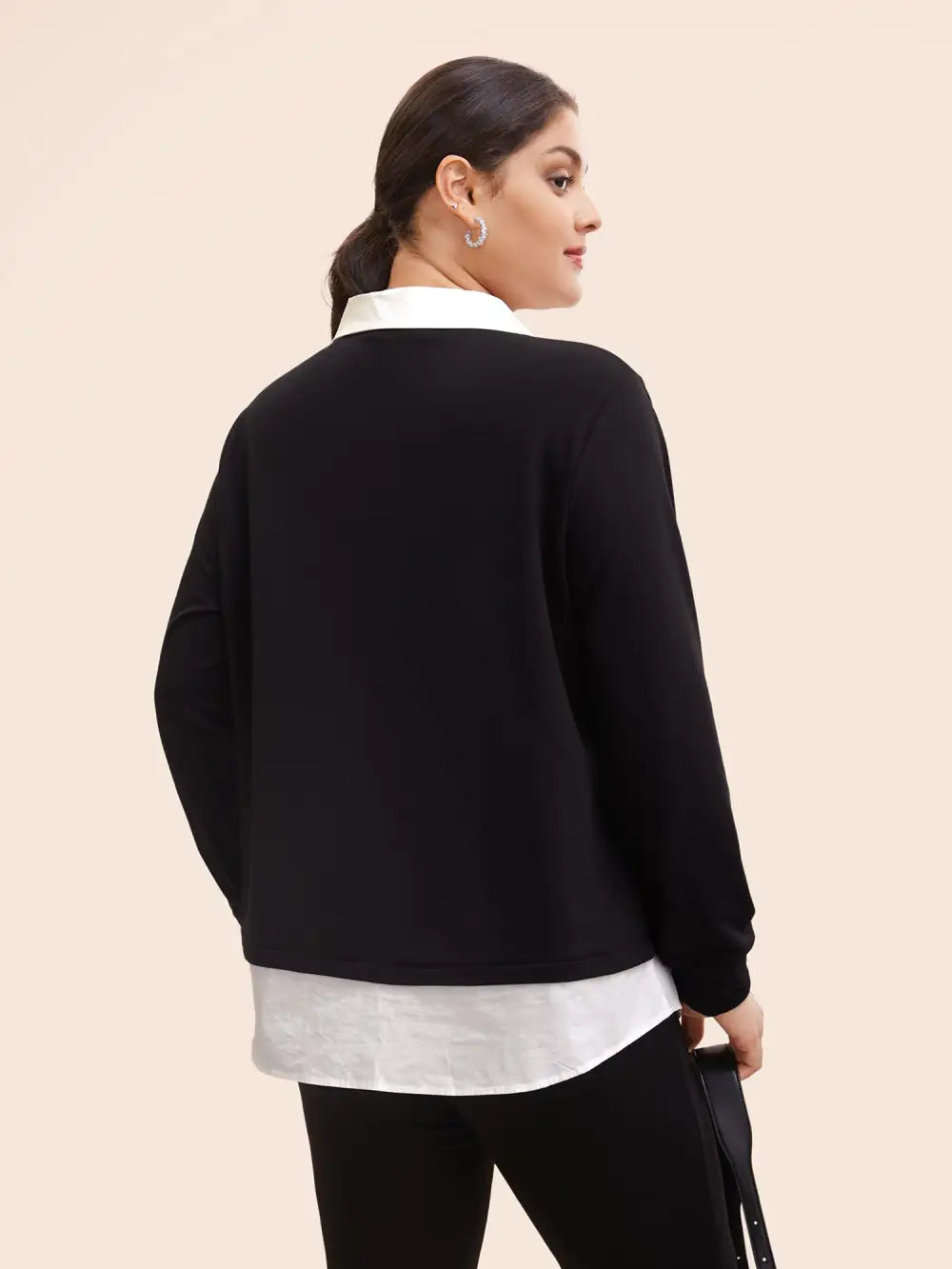 2-In-1 Shirt Collar Contrast Patchwork Sweatshirt
